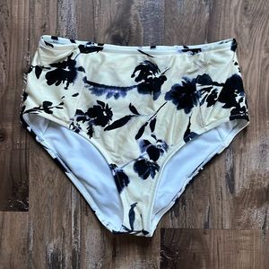 Athleta Cream/Blue Floral High Waisted Bikini Bottoms